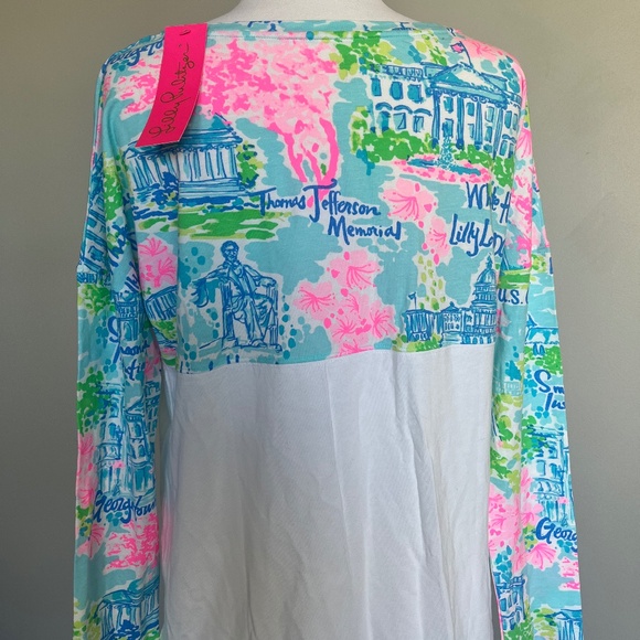 Lilly Pulitzer Finn Top Lilly Loves DC The National Mall Floral Casual Tee Small - Picture 6 of 8
